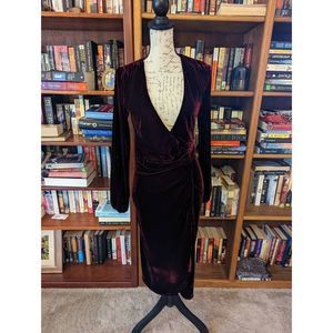 LOVERS + friends maroon velvet long sleeve midi wrap dress sz xs nwt